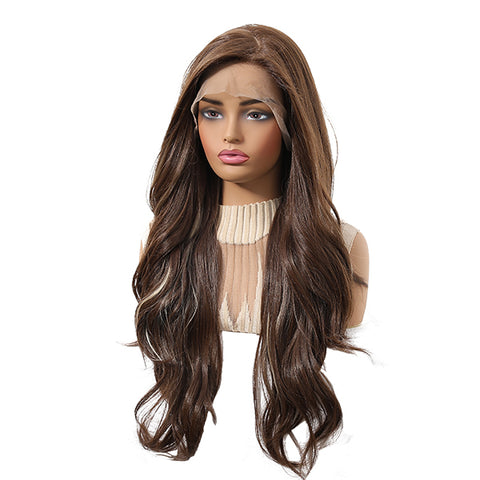 Zenasia-DWY 13×6 Libera Lace Free Part Wavy Brown with Highlights Glueless Synthetic Wig