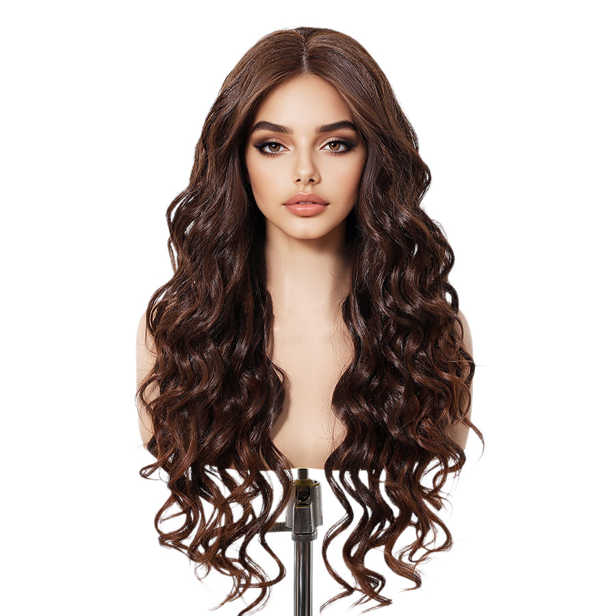 Becky-DWY Lace Front Middle Part Long-Length Curly Chesnut Brown Glueless Synthetic Wig