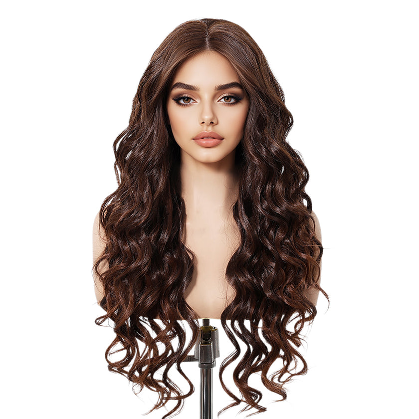 Becky-DWY Lace Front Middle Part Long-Length Curly Chesnut Brown Glueless Synthetic Wig