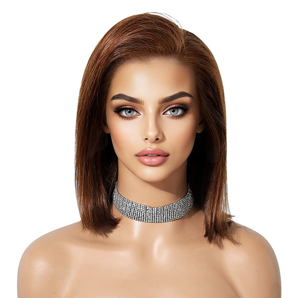 Lillie H-DWY Human Hair Pre Plucked Bob Hair 13*6 Natural Textured Hair Invisible HD Lace Frontal Wig for Women 13 nches