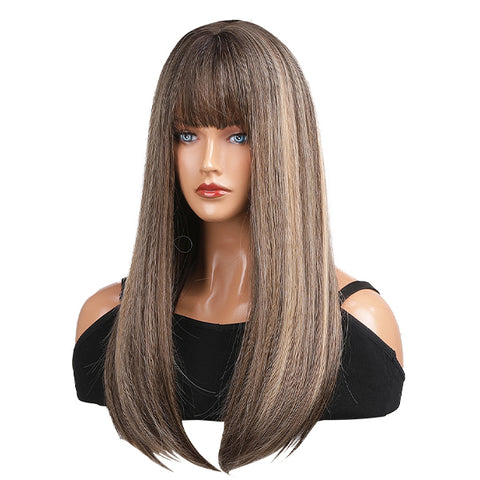 DWY MiraScalp Delia-DWY Mid Length Straight Cool Brown & Blonde Highlights Wig