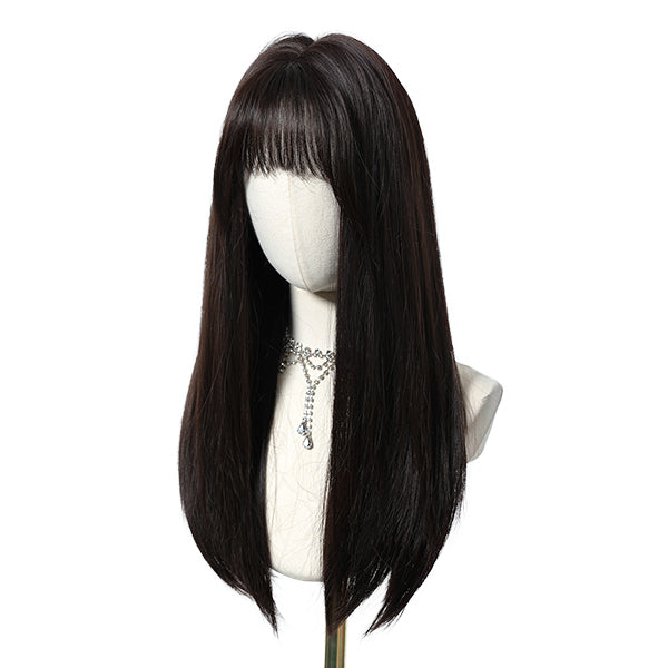 Katie-DWY Long-length Sliky Stright Black with Bangs Glueless Synthetic Wig