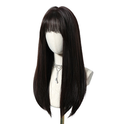 Katie-DWY Long-length Sliky Stright Black with Bangs Glueless Synthetic Wig