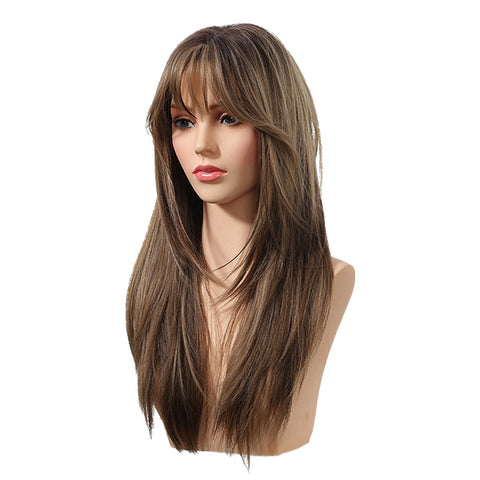 Elowen-DWY Middle Length  Sandy Brown Layer Cut Glueless Synthetic Wig