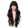 Noelle-DWY Free Part Machine Made Long Layer Wave Tea Black Glueless Synthetic Wig with Bangs for Women 26 Inches