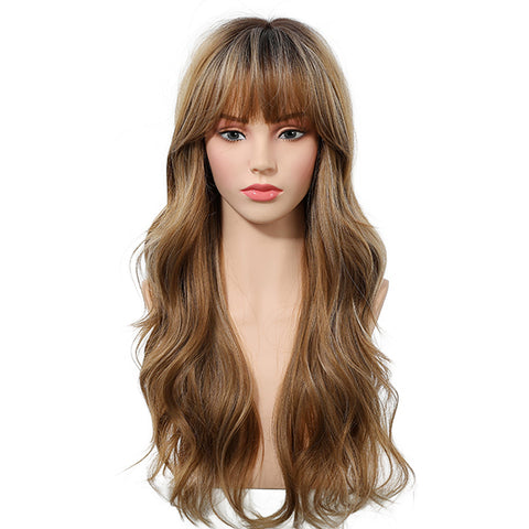 Loni-New Arrival DWY Machine Made Long Wave Light Brown Glueless Synthetic Wig