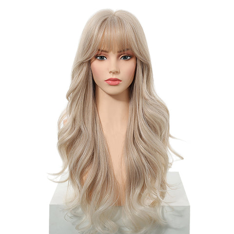 Ines-DWY Free Part Wavy Blonde Realistic Scalp Glueless Synthetic Wig