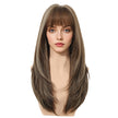 Tina- DWY NEWIN Long-length Layer-cut Straight with Air Bangs Linen Brown with Highlights Glueless Synthetic Wig