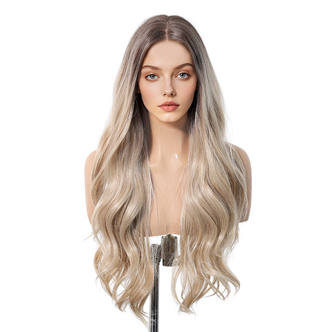 Natalie-DWY Lace Front 13×6 Rooted Blonde Wavy Free Part Synthetic Wig