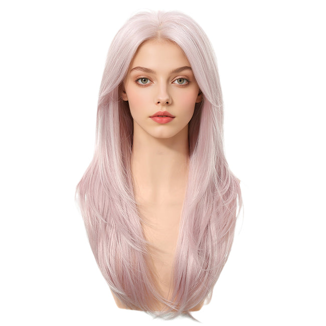 Amaris C-DWY 13×4 Lace Front Free Part Long-Length Straight Brown with Blonde Highlights Glueless Synthetic Wig