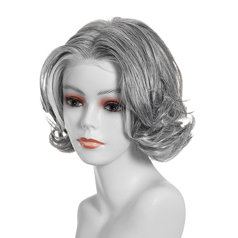 Suri-DWY Mono SkinWeft Free Part Short Curly White Gray Glueless Synthetic Wig