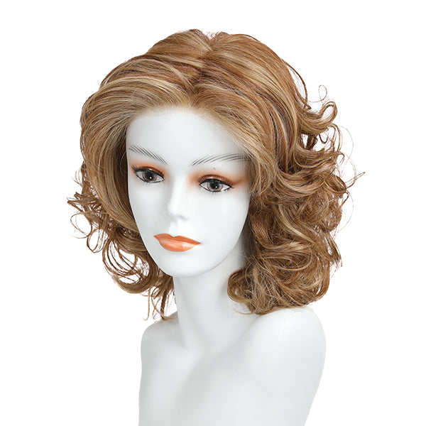 Julian-DWY Mono Lace Front Free Part Short Curly Light Brown with Highlights Glueless Synthetic Wig