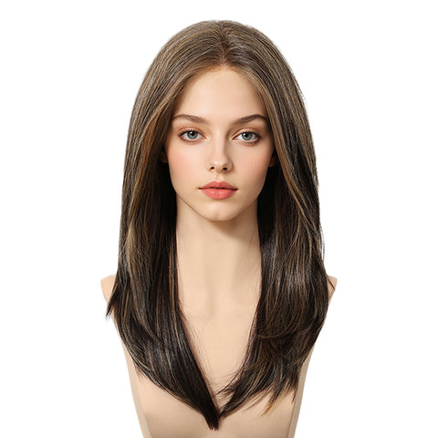 Ruby-DWY Mono Lace Front Free Part Mid-Length Silky Straight 20 Inches Hazelnut Glueless Synthetic Wig