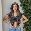 DWY Freepart Long length Curly Chocolate Brown Highlighted Wig