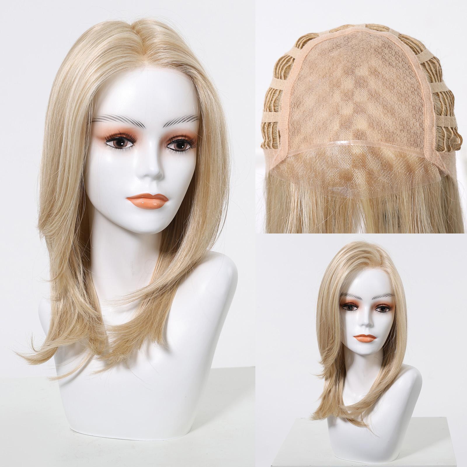 Addison-DWY 16-Inch Glueless Skin Weft Mono Lace Front Synthetic Wig - Mid-Length Brown with Highlights
