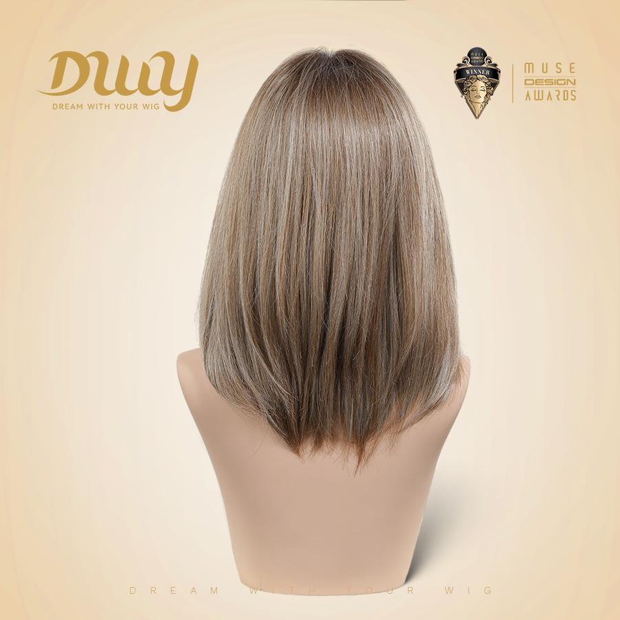 Halzey-DWY Pre cut U part Diamond Lace Icy Bronde Highlights Scandi Hairline BOB Glueless Synthetic Wig 15 Inch