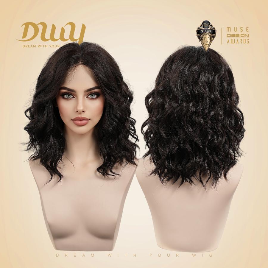 Lala NEW! DWY Pre cut U part Diamond Lace Short length Natural Black Water Wave Hair Glueless Synthetic Wigs for Women 14 Inches