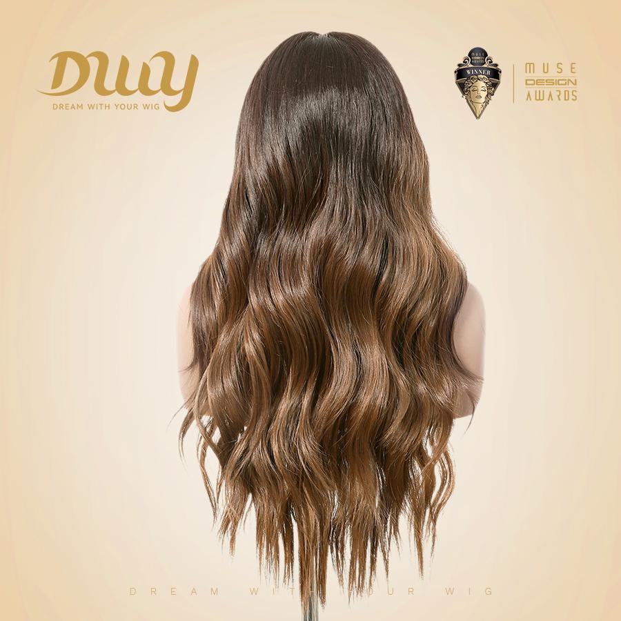 Tin-DWY 13x6 Lace Front Wig 26 Inches Long Water Wavy Brown Glueless Synthetic Wig