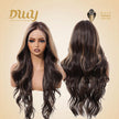 Espresso-DWY 28-Inch Lace Front Wig: Wavy Dark Brown with Highlights - Glueless Free Part Style