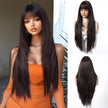 Liza H-DWY Mid-Length Straight Pink Bionde with Bangs Glueless Synthetic Wig for Women 24 Inches Snug Fit Wig Loose Wave Wigs