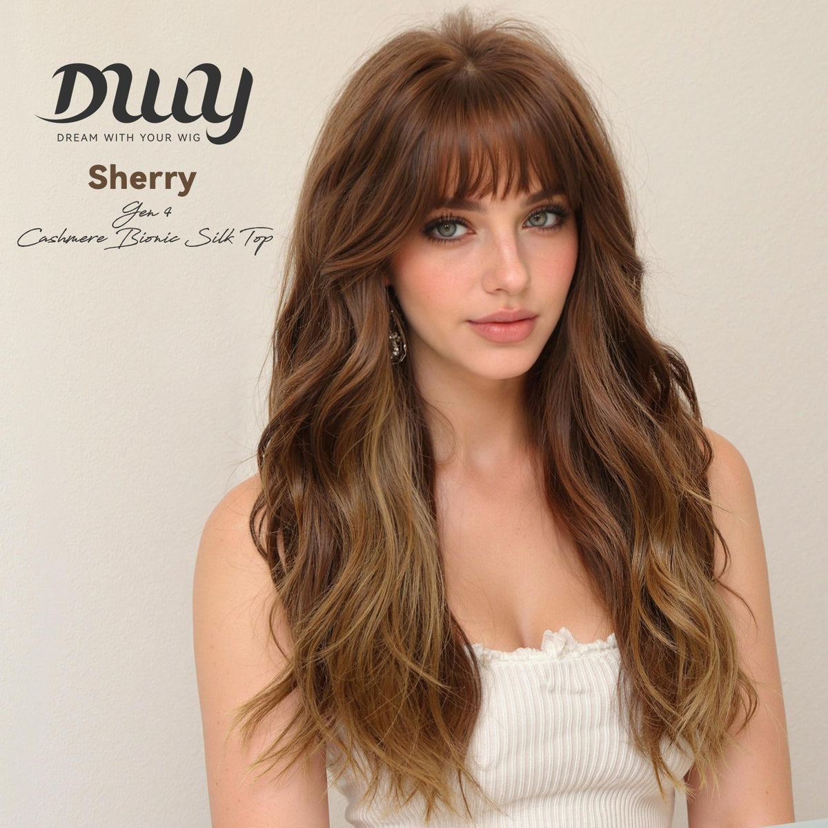 Sherry- NEW CRAFT! [GEN4 cashmere Bionic Silky Top] 【Small Cap】24 Inch Long Warm Cinnamon Brown Synthetic Wig with Bangs for Women High Quality soft texture Easy Wear Comfortable Fit