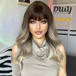【CLEARANCE SALE】Dako DWY Machine Made Long length Wavy Hairstyle Ash Brown Glueless Synthetic Wig for Women 28 Inches Silky Straight Wig, Glueless Wigs