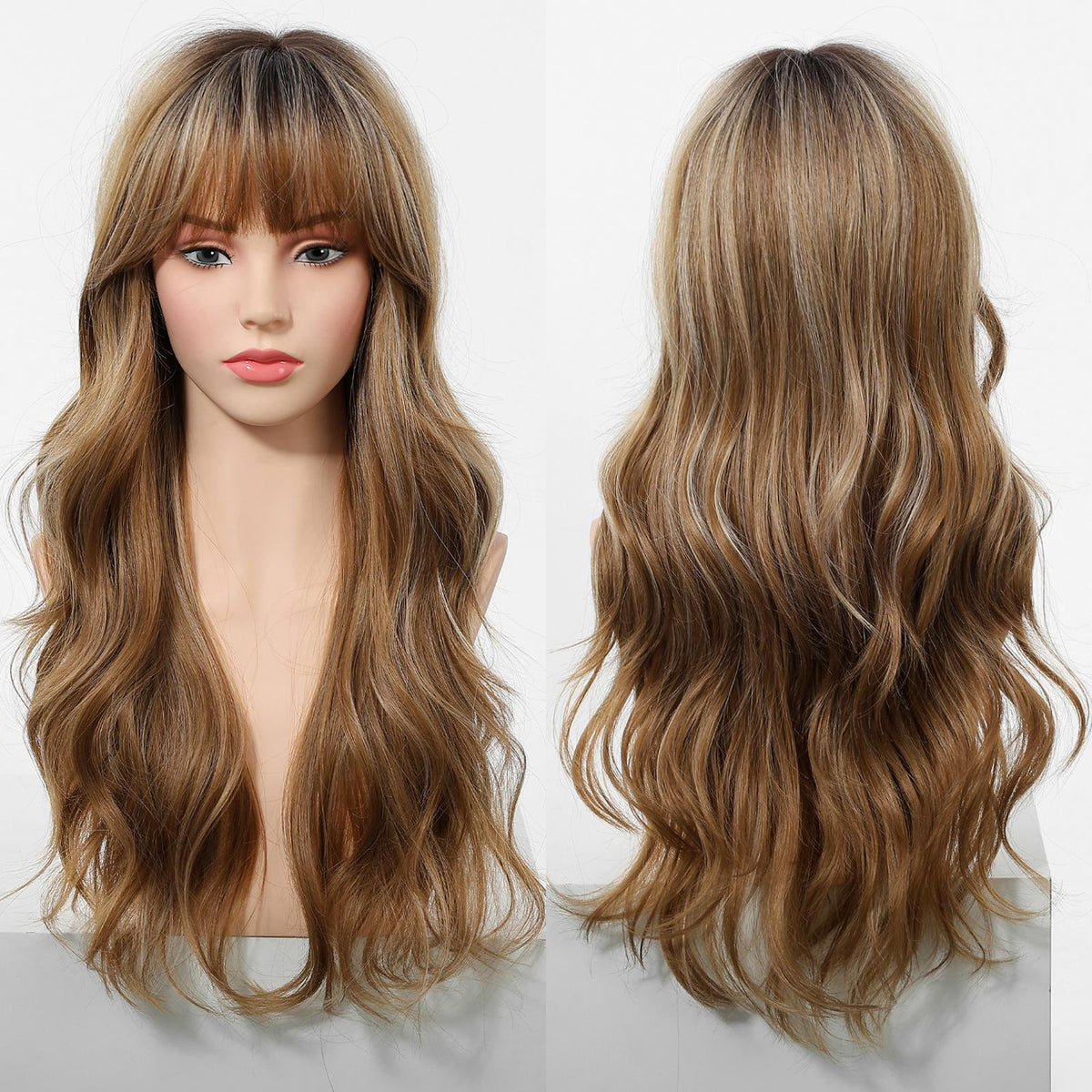Loni-New Arrival DWY Machine Made Long Wave Light Brown Glueless Synthetic Wig