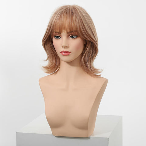 【New in】Yara-DWY 12-Inch Short Wavy Pink Blonde Glueless Synthetic Wig - Bob Style with Large Scalp
