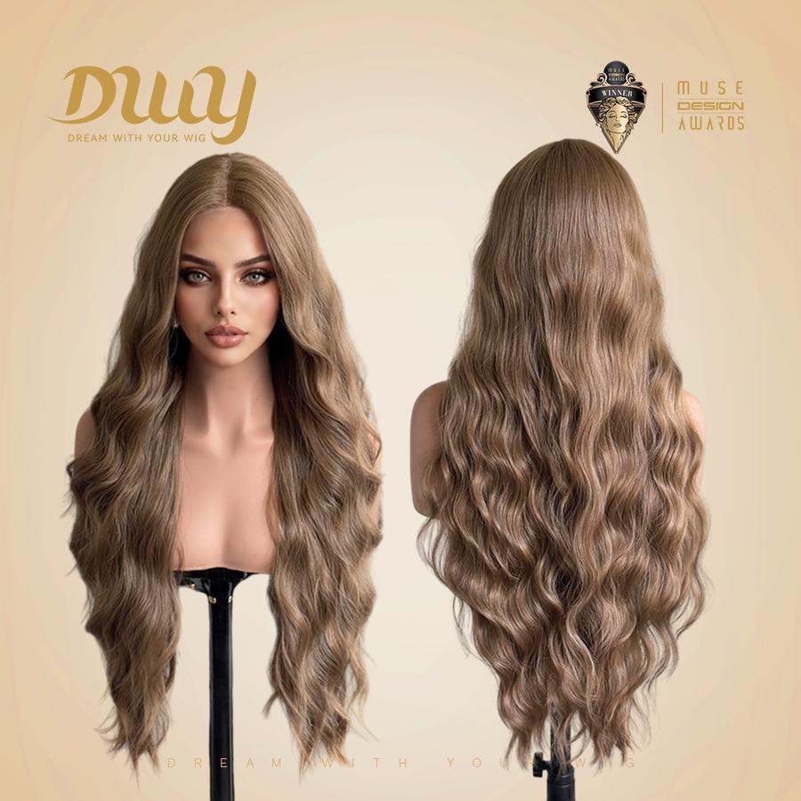Cara - NEW! DWY Pre-cut U part Diamond Lace Mid-length Lace Linen Brown Retro Curly Hair Glueless Synthetic Wigs for Women 28 Inch