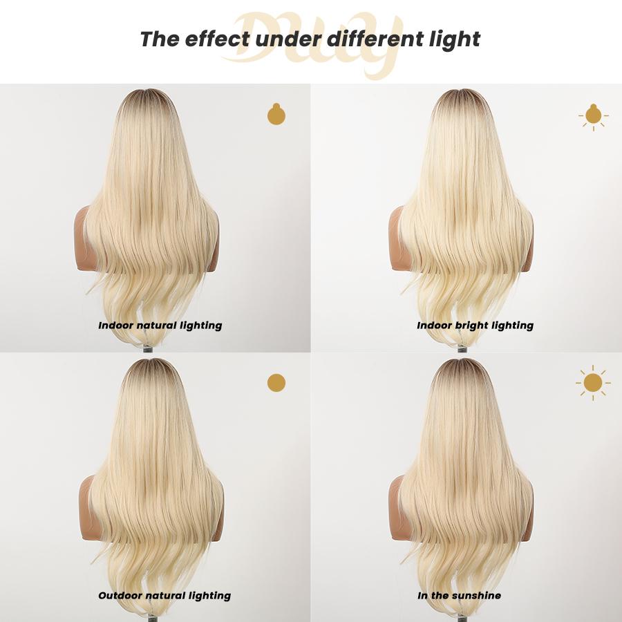 【CLEARANCE SALE】Barbara DWY Machine Made Long length Wavy Hairstyle Light Blonde Glueless Synthetic Wig for Women 28 Inches Glueless Wigs