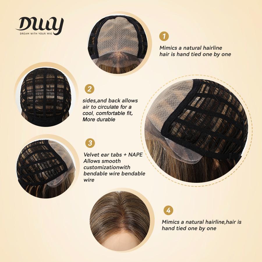 Andie-NEW! DWY Mono Lace Front Free Part Dark Ash Brown Layered Lob Glueless Synthetic Wig for Women 14 Inches