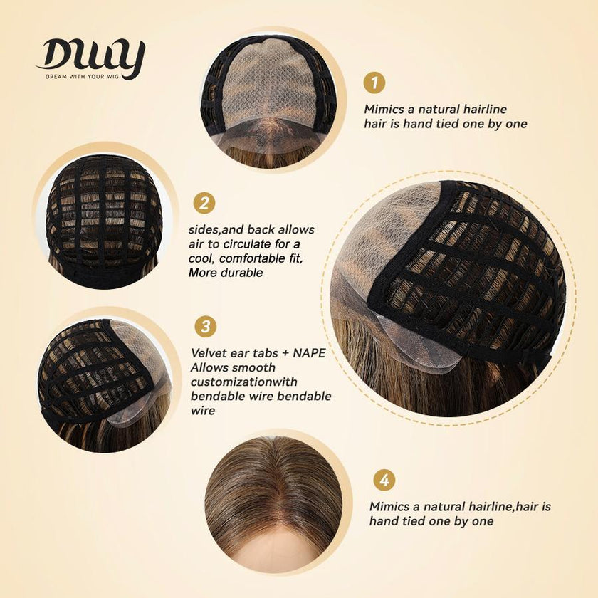 Andie-NEW! DWY Mono Lace Front Free Part Dark Ash Brown Layered Lob Glueless Synthetic Wig for Women 14 Inches