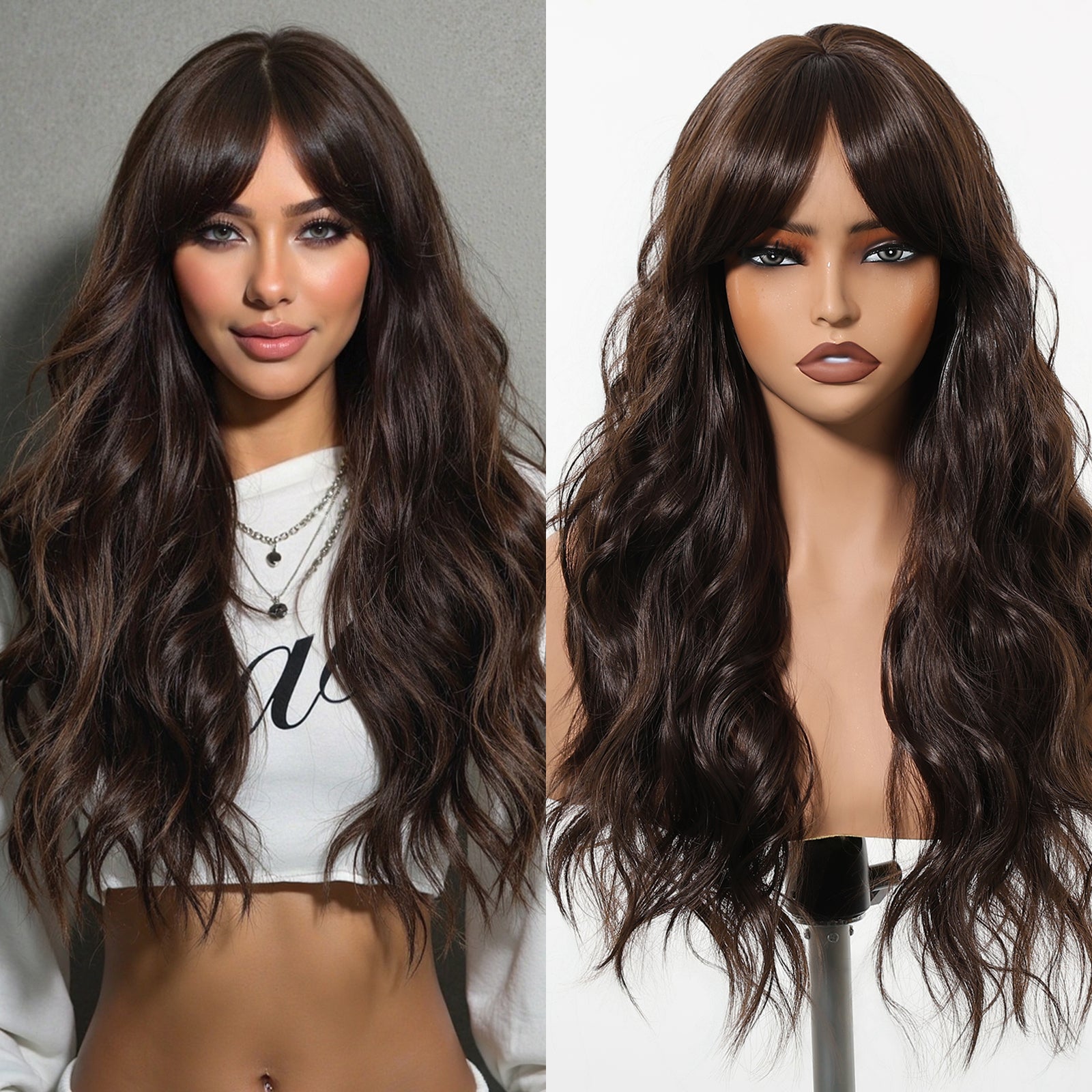 Eireen-DWYLong Brown Curly Glueless Synthetic Wig