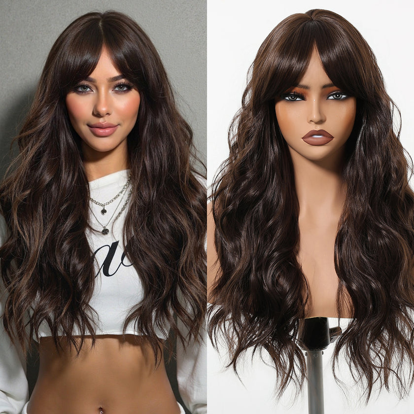 Eireen-DWYLong Brown Curly Glueless Synthetic Wig