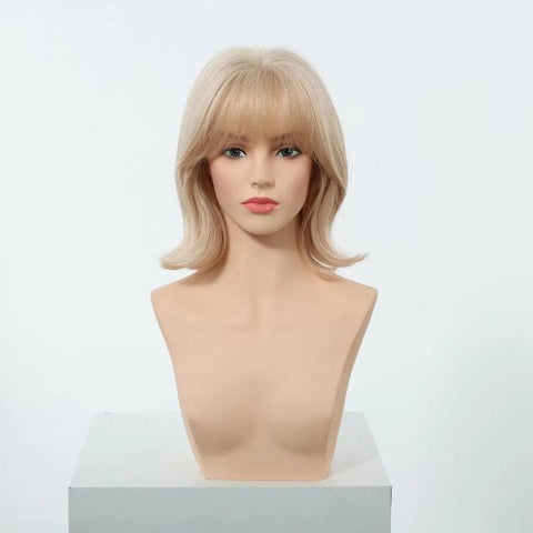【New in】Yara-DWY 12-Inch Short Wavy Pink Blonde Glueless Synthetic Wig - Bob Style with Large Scalp