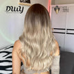 【CLEARANCE SALE】Dako DWY Machine Made Long length Wavy Hairstyle Ash Brown Glueless Synthetic Wig for Women 28 Inches Silky Straight Wig, Glueless Wigs
