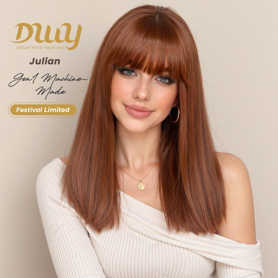 [Festival Limited] Julian-DWY Mid-length Auburn Copper with Bangs Glueless Synthetic Wig for Women 18 Inches