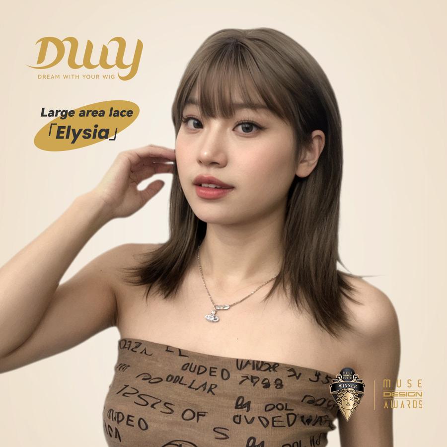 Elysia-DWY MiraScalp 16-Inch Brown Layered Wig with Highlights and Air Bangs - Glueless Synthetic for Women