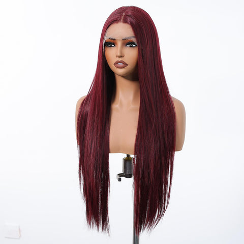 Seraphine-DWY 28-Inch Silky Straight Burgundy Lace Front Wig – 13x6 Free Part