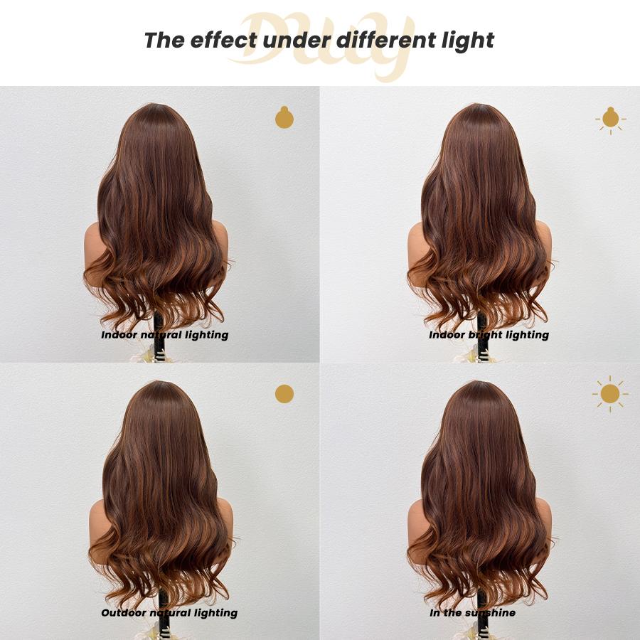 【CLEARANCE SALE】Ninah-DWY Machine Made Long length Wavy Hairstyle Drity Orange Glueless Synthetic Wig for Women 28 Inches Glueless Wigs