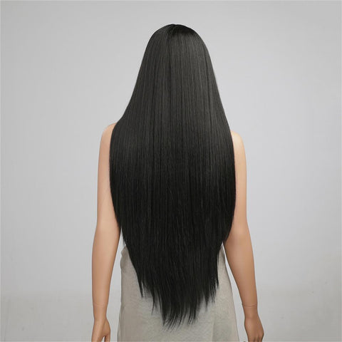 [Adr] DWY 30 inch Lace Front Wigs for Black Women Silk Straight Natural Synthetic Wigs Middle Parting T Part Lace Wig HC11038-1