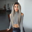 Gianna-DWY 13x6 Filter Lace Free Part Lace Front Long White Gray Silky Straight Glueless Synthetic Wig
