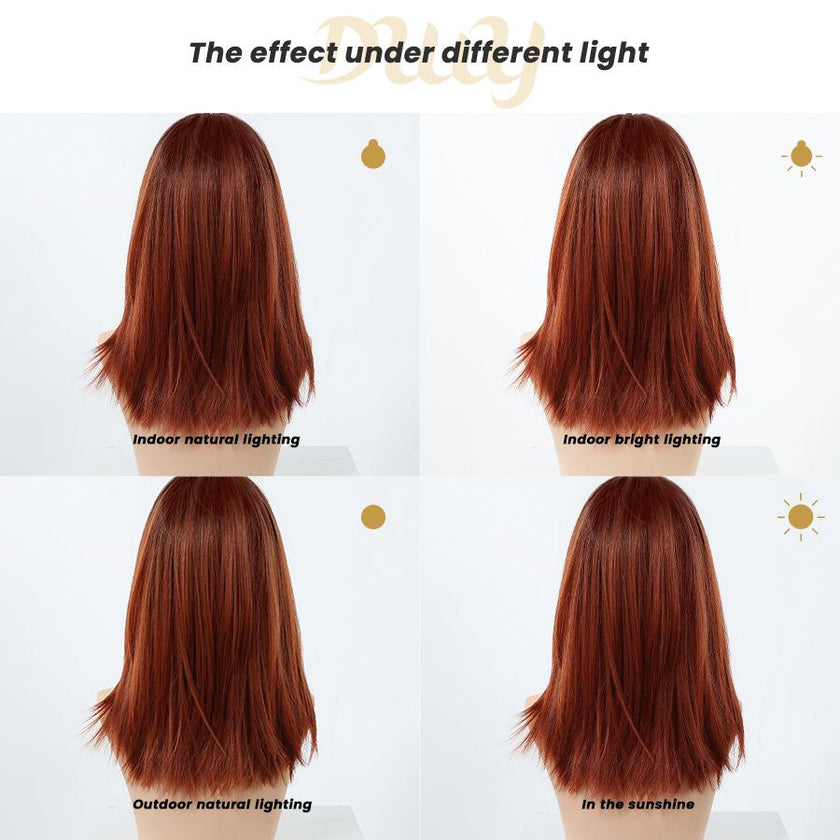 [Festival Limited]Ariel-DWY Mid-length Copper Ginger Butterfly Lob with Bangs Glueless Synthetic Wig for Women 16 Inches