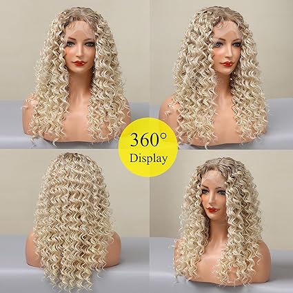 [Adr] DWY Blonde Wig for Women Natural Looking Long Curly Wig Synthetic Lace Front Wig Heat Resistant Fibre BL66053-3