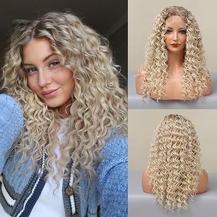 [Adr] DWY Blonde Wig for Women Natural Looking Long Curly Wig Synthetic Lace Front Wig Heat Resistant Fibre BL66053-3