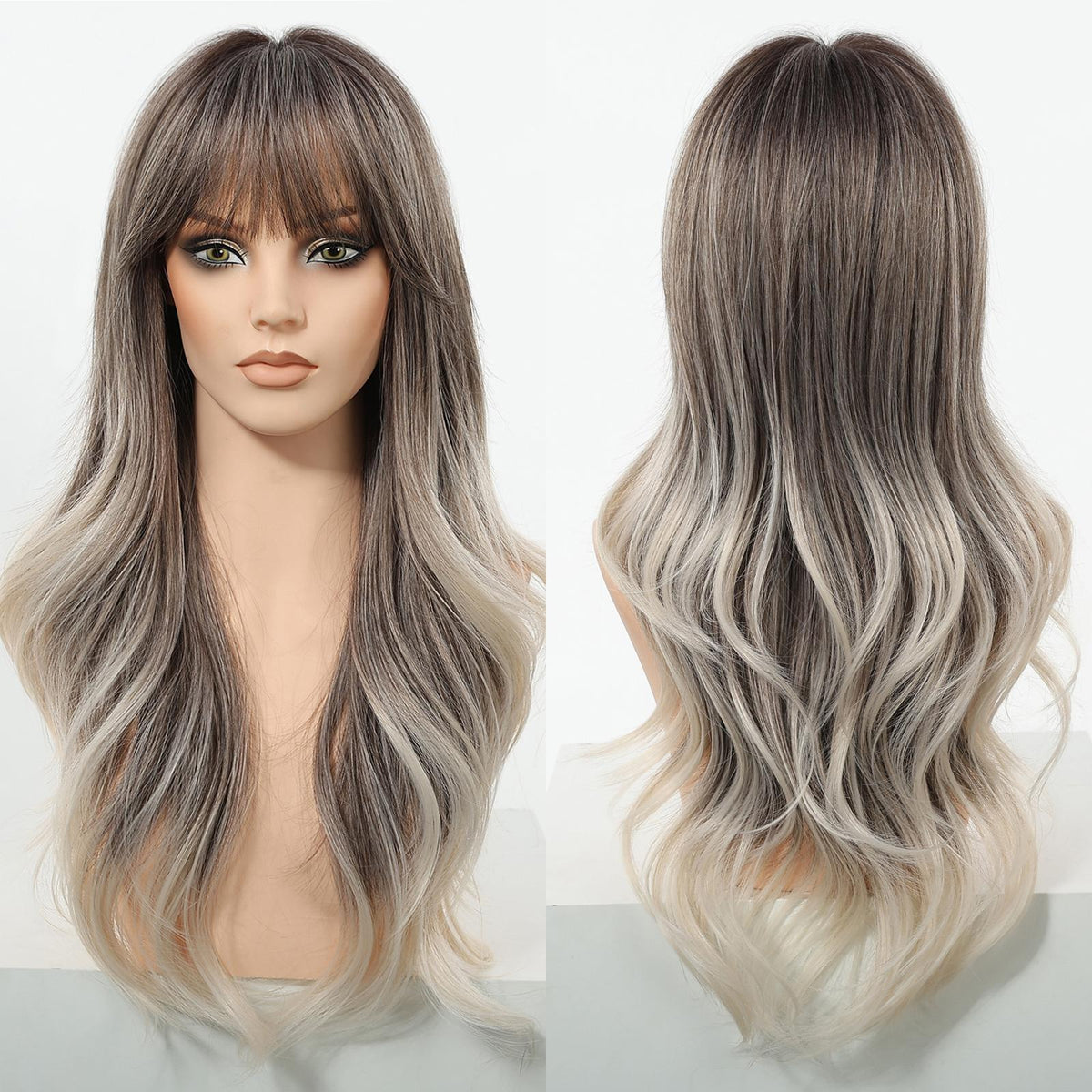 DWY Katelynn PLUS - NEW! MiraScalp Long-length Wave Gery Gradient Brown Layer-cuts Glueless Synthetic Wig