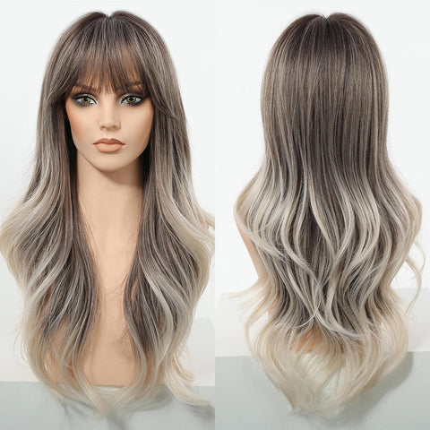 DWY Katelynn PLUS - NEW! MiraScalp Long-length Wave Gery Gradient Brown Layer-cuts Glueless Synthetic Wig