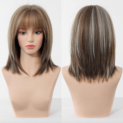 【New in】Magnolia- 14-Inch Short Platinum Blonde Bob Wig with Bangs - Glueless Synthetic Hair for Women