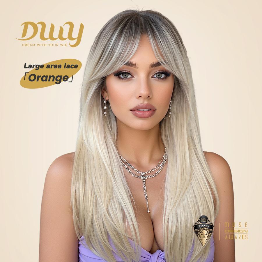 Orange-DWY 24-Inch MiraScalp Long-Length Straight Layer-Cuts Wig
