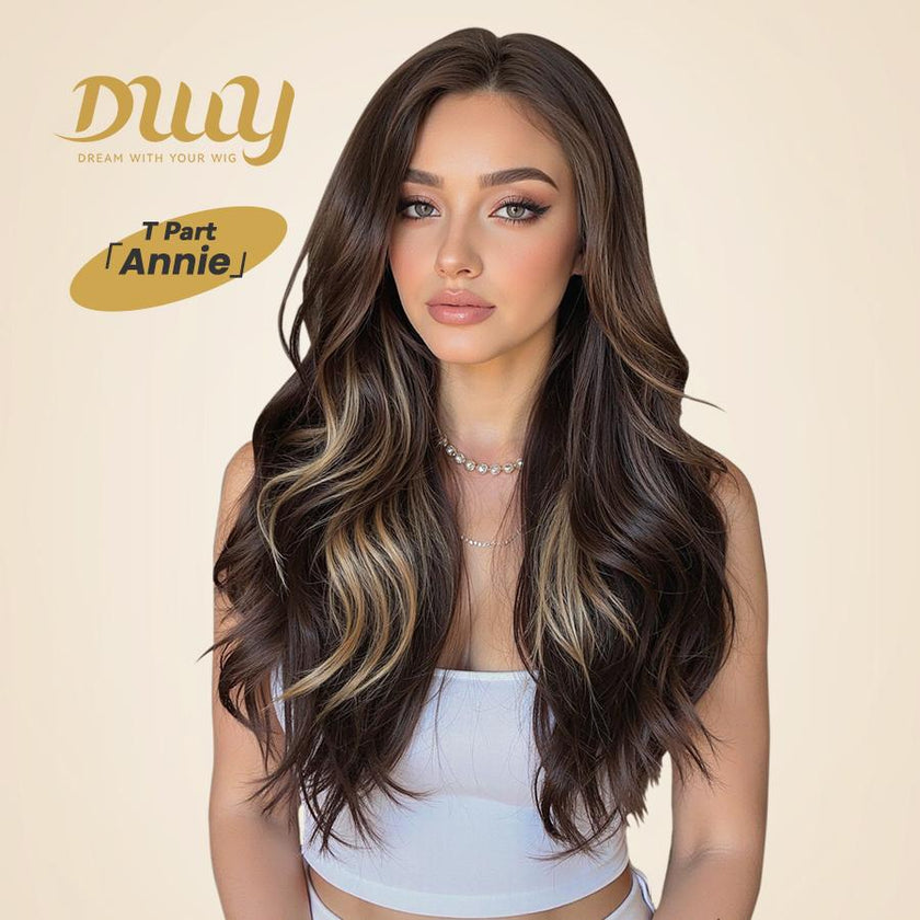 Annie C-DWY Pre-cut T-Part Lace Wig Long Curly Synthetic Wig